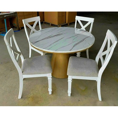 Z Gallerie : Bàn Ăn Tròn Mặt Giả Đá + 04 Ghế